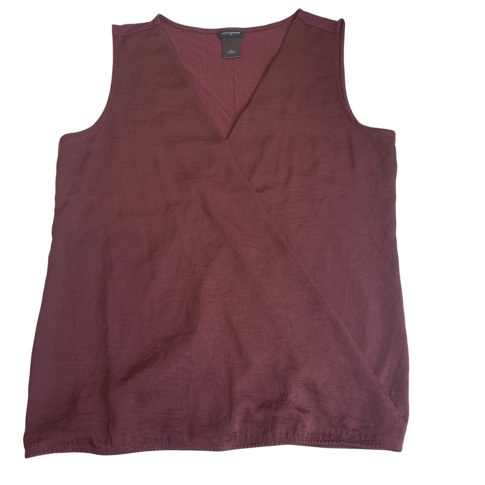 Ann‎ Taylor Surplice Top Women Size S Burgundy Good Stretchy Waist Mixed Media